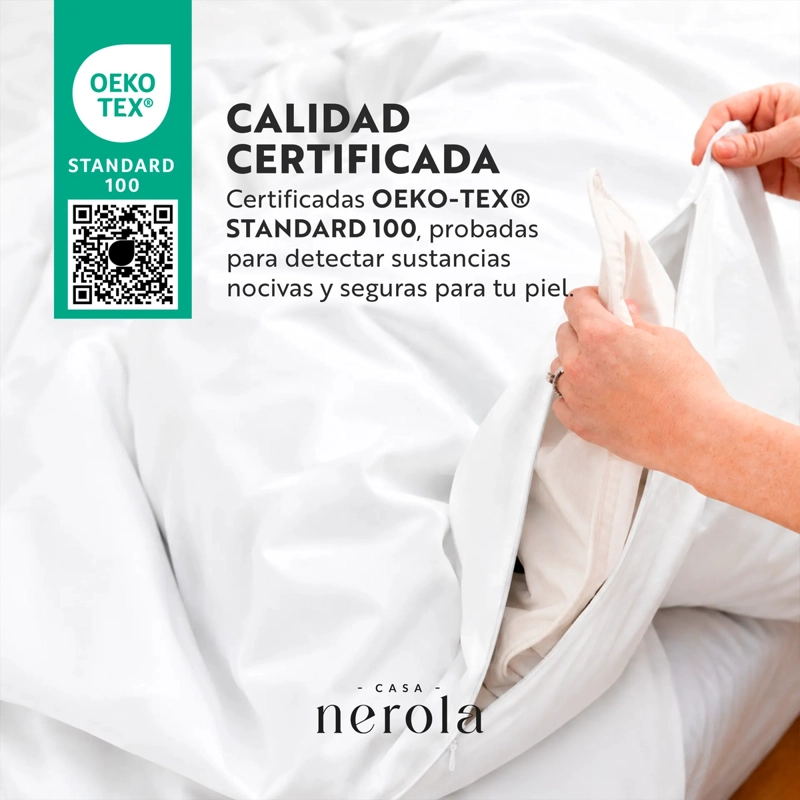 SET FUNDA DE PLUMON + 2 FUNDAS DE ALMOHADA 100% ALGODON 200 HILOS CASA NEROLA BLANCO KING - 4