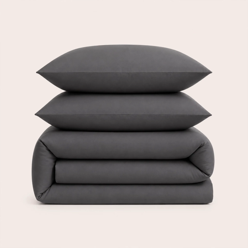 SET FUNDA DE PLUMON + 2 FUNDAS DE ALMOHADA 100% ALGODON 200 HILOS CASA NEROLA GRIS KING - 11