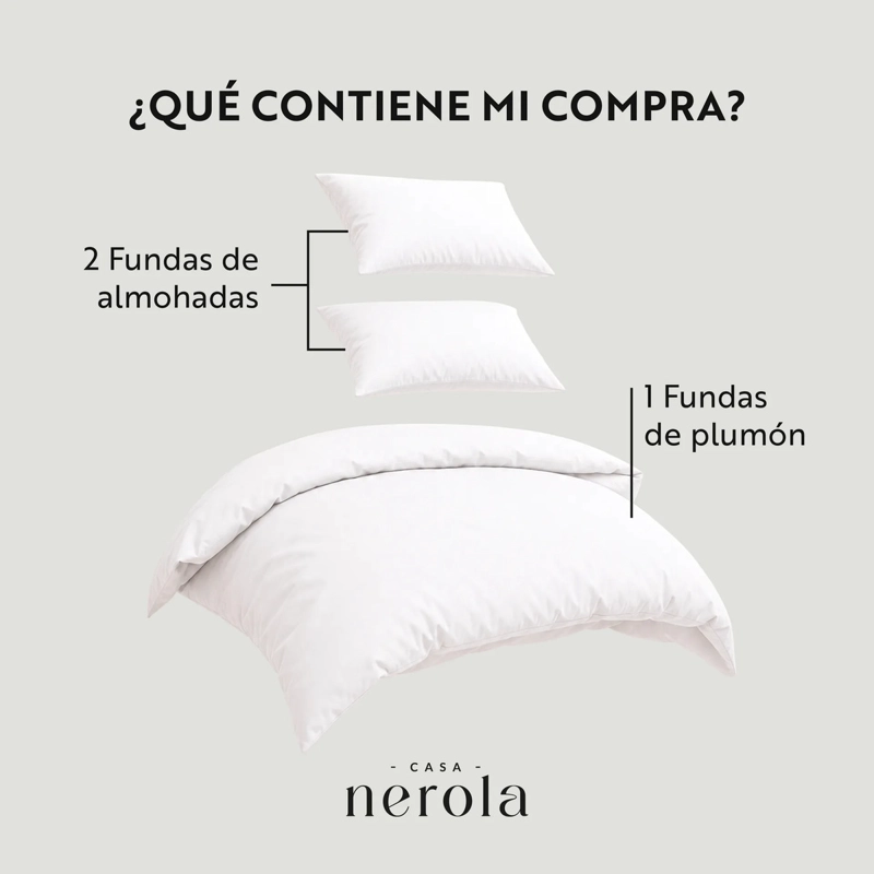 SET FUNDA DE PLUMON + 2 FUNDAS DE ALMOHADA 100% ALGODON 200 HILOS CASA NEROLA BLANCO 2 PLAZAS - 3