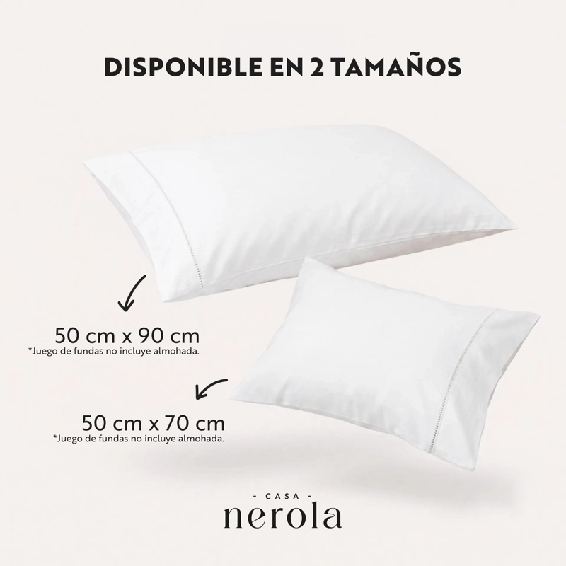 FUNDAS DE ALMOHADA 100% ALGODON 200 HILOS SET DE 2 PIEZAS BLANCO 50X90 - 2