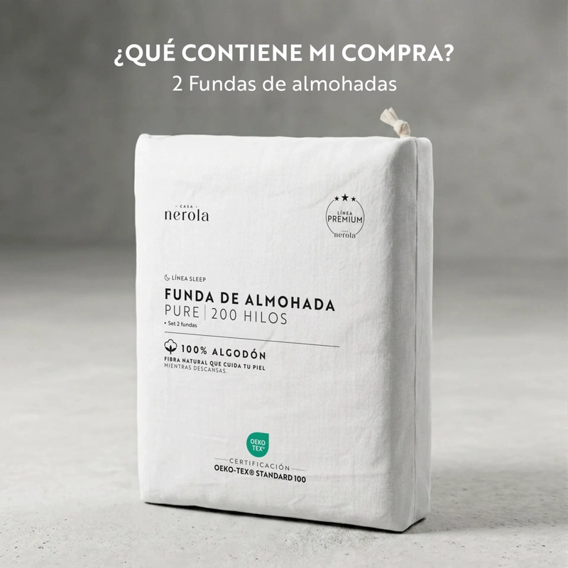 FUNDAS DE ALMOHADA 100% ALGODON 200 HILOS SET DE 2 PIEZAS BLANCO 50X90 - 3