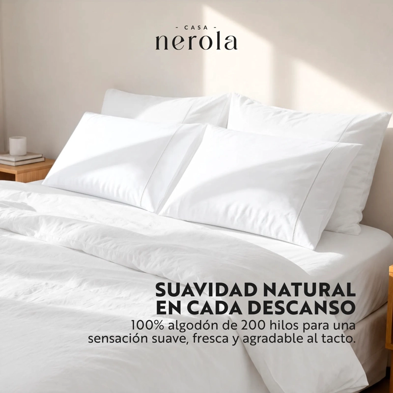 FUNDAS DE ALMOHADA 100% ALGODON 200 HILOS SET DE 2 PIEZAS BLANCO 50X90 - 7