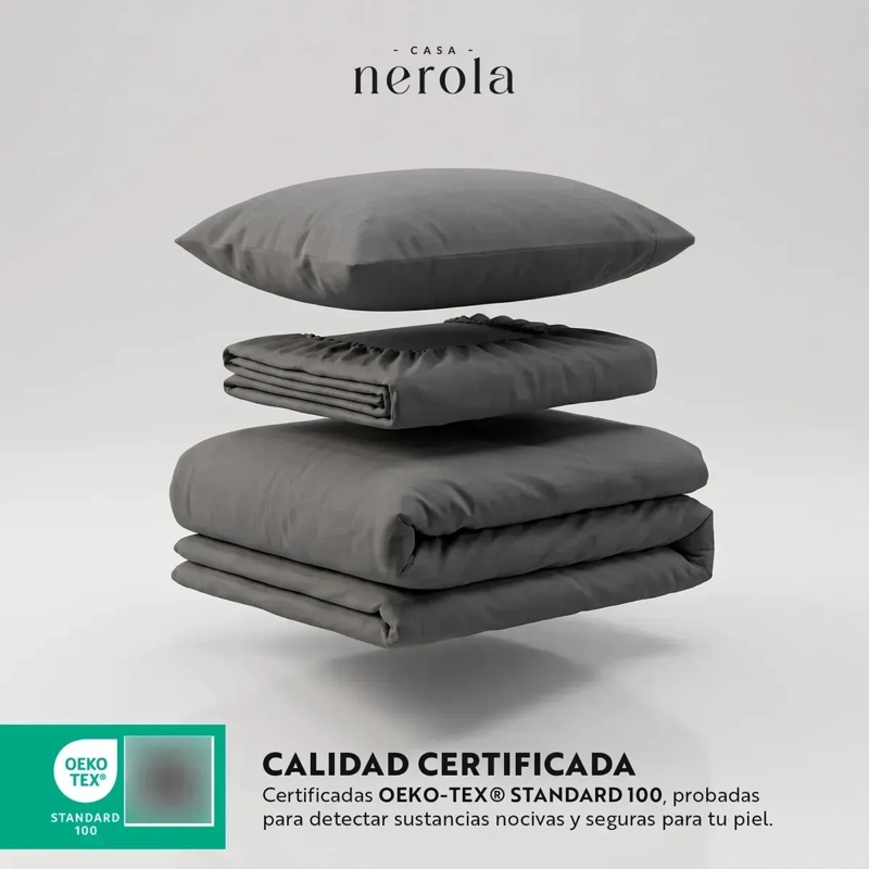 FUNDA PLUMON 1,5 PLAZAS + SABANA BAJERA + 1 FUNDA DE ALMOHADA 185X235 CM GRIS - 4
