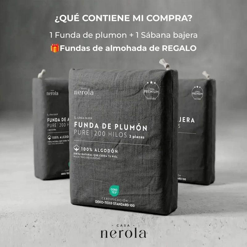FUNDA PLUMON KING + SABANA BAJERA + 2 FUNDAS DE ALMOHADA 280X250 CM GRIS - 2