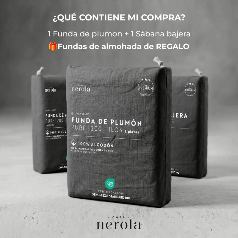 FUNDA PLUMON 2 PLAZAS + SABANA BAJERA + 2 FUNDAS DE ALMOHADA 240X250 CM GRIS - 2