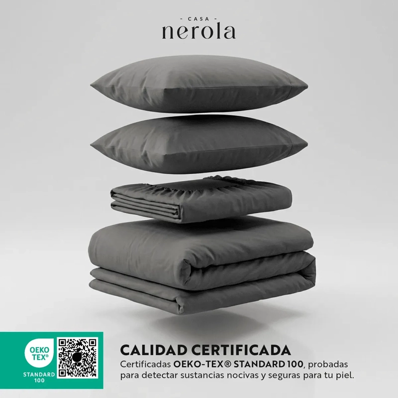 FUNDA PLUMON 2 PLAZAS + SABANA BAJERA + 2 FUNDAS DE ALMOHADA 240X250 CM GRIS - 4