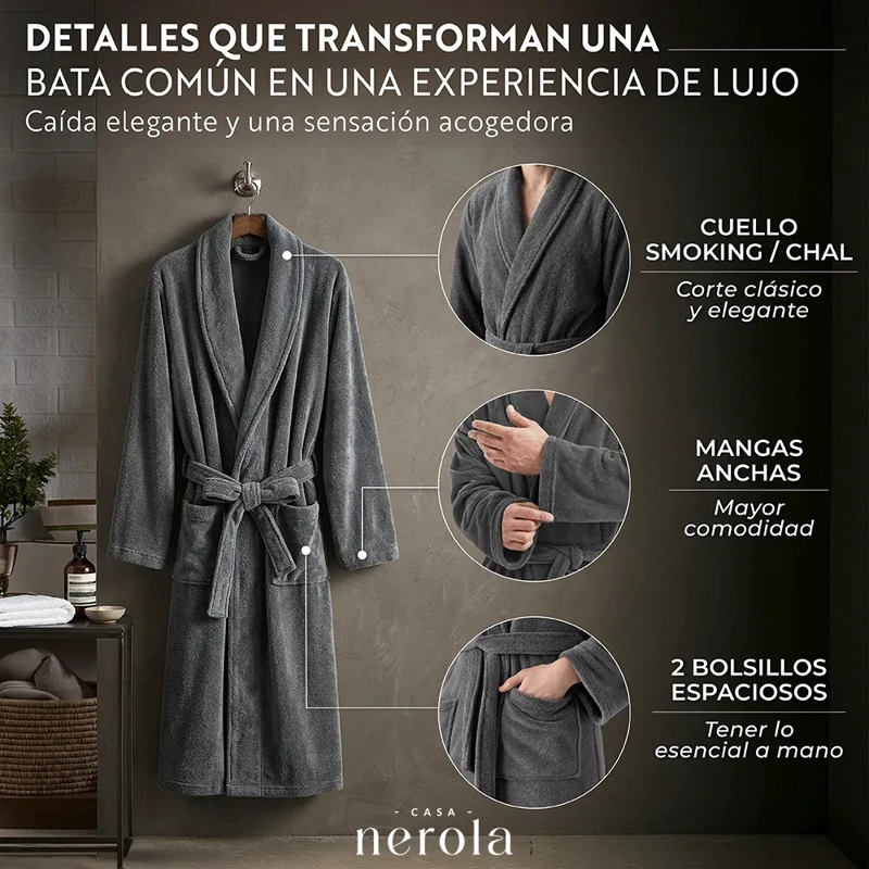 BATA DE BAÑO DE MICROFIBRA UNISEX CASA NEROLA TALLA S/M - 3
