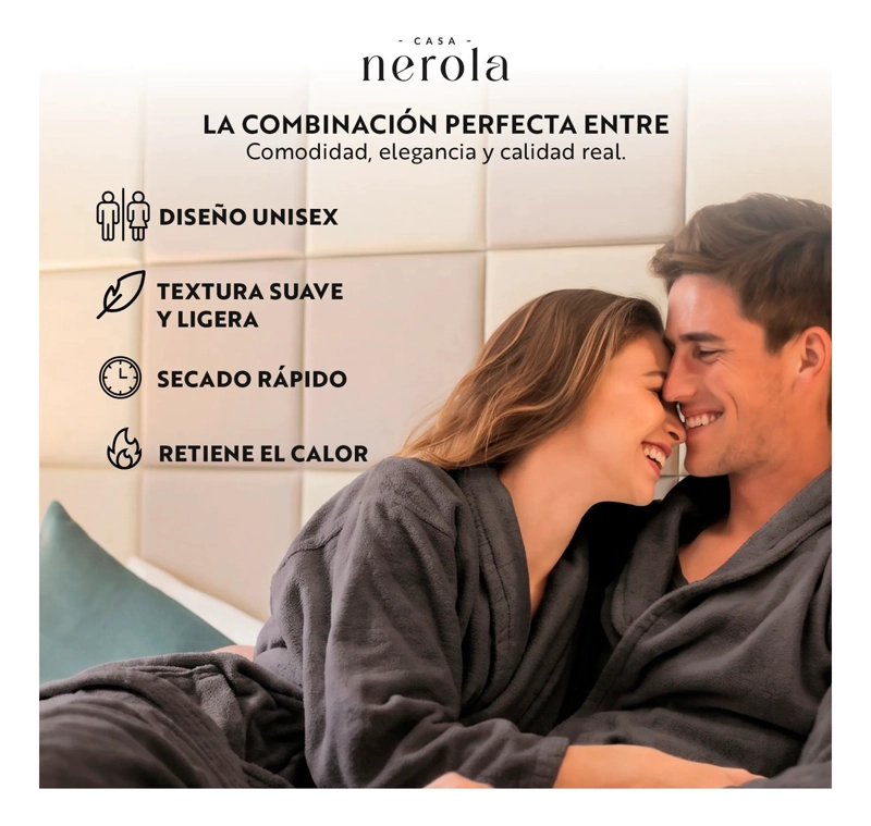 BATA DE BAÑO DE MICROFIBRA UNISEX CASA NEROLA TALLA S/M - 4
