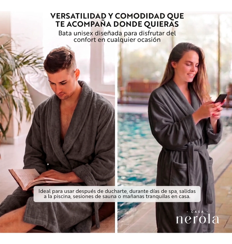 BATA DE BAÑO DE MICROFIBRA UNISEX CASA NEROLA TALLA S/M - 5