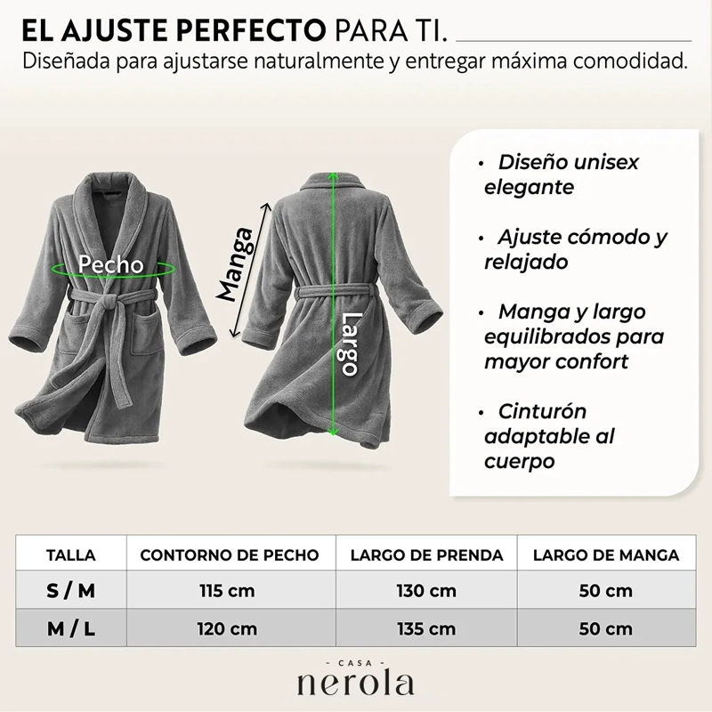 BATA DE BAÑO DE MICROFIBRA UNISEX CASA NEROLA TALLA S/M - 7