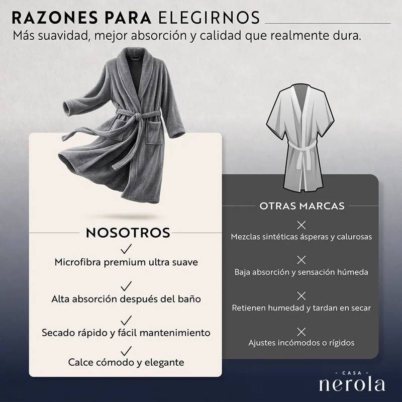 BATA DE BAÑO DE MICROFIBRA UNISEX CASA NEROLA TALLA S/M - 8
