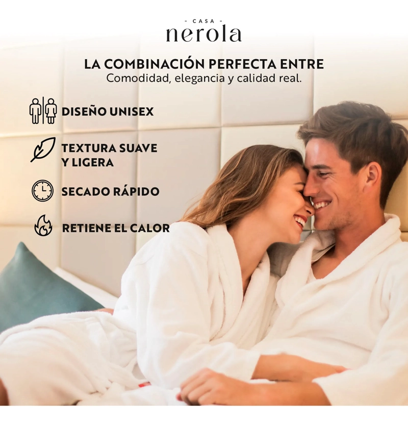 BATA DE BAÑO DE MICROFIBRA UNISEX CASA NEROLA TALLA L/XL - 4