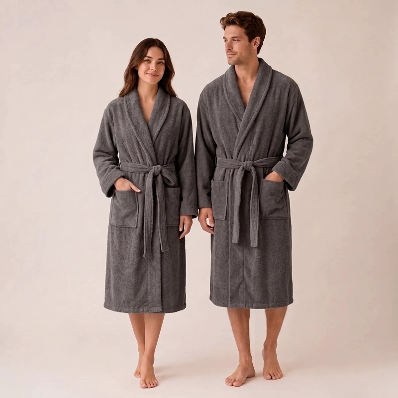 BATA DE BAÑO DE ALGODON UNISEX CASA NEROLA 400 G/M2 CON CINTURON TALLA S/M - 1