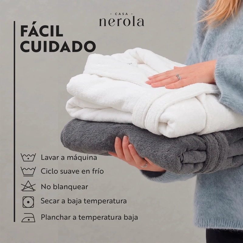 BATA DE BAÑO DE ALGODON UNISEX CASA NEROLA 400 G/M2 CON CINTURON TALLA S/M - 6