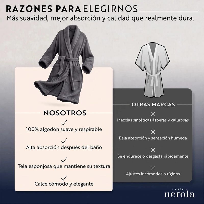 BATA DE BAÑO DE ALGODON UNISEX CASA NEROLA 400 G/M2 CON CINTURON TALLA S/M - 8