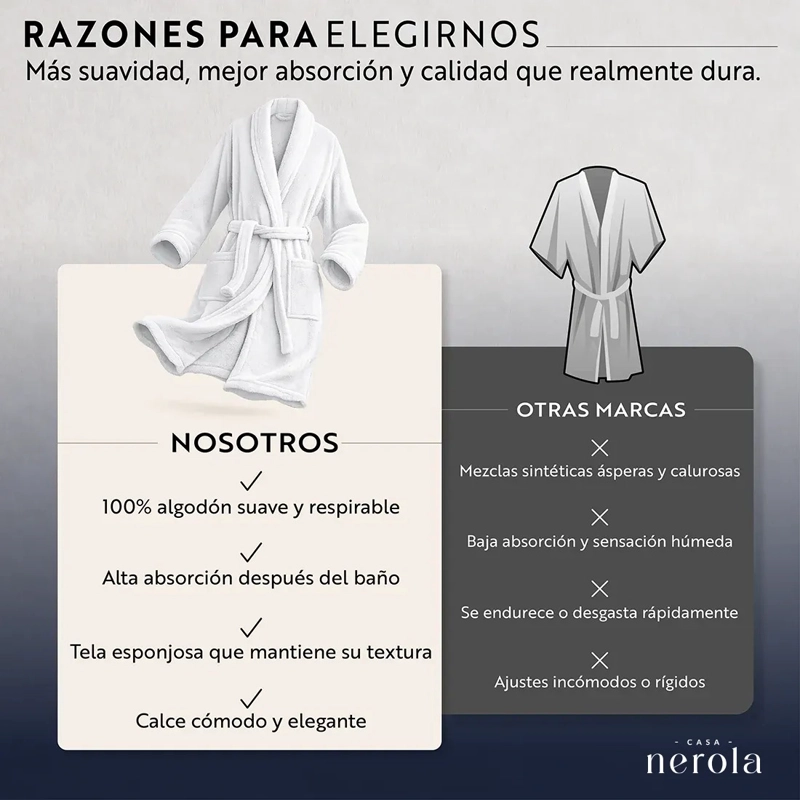 BATA DE BAÑO DE ALGODON UNISEX CASA NEROLA 400 G/M2 CON CINTURON TALLA L/XL - 8