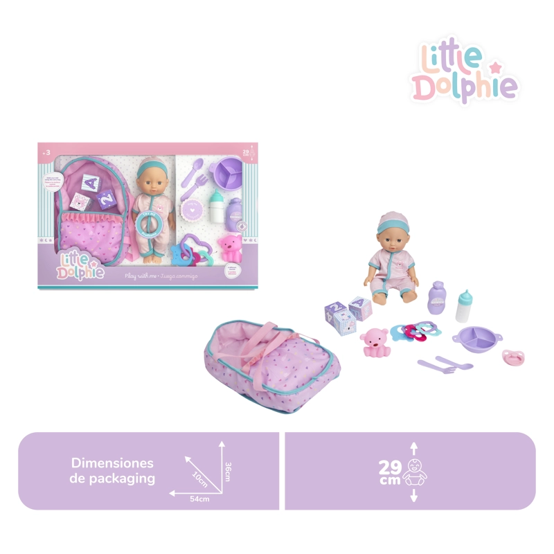 Juguete Muñeca Bebé 29 cm con Sonido,Mochila y Accesorios - 3