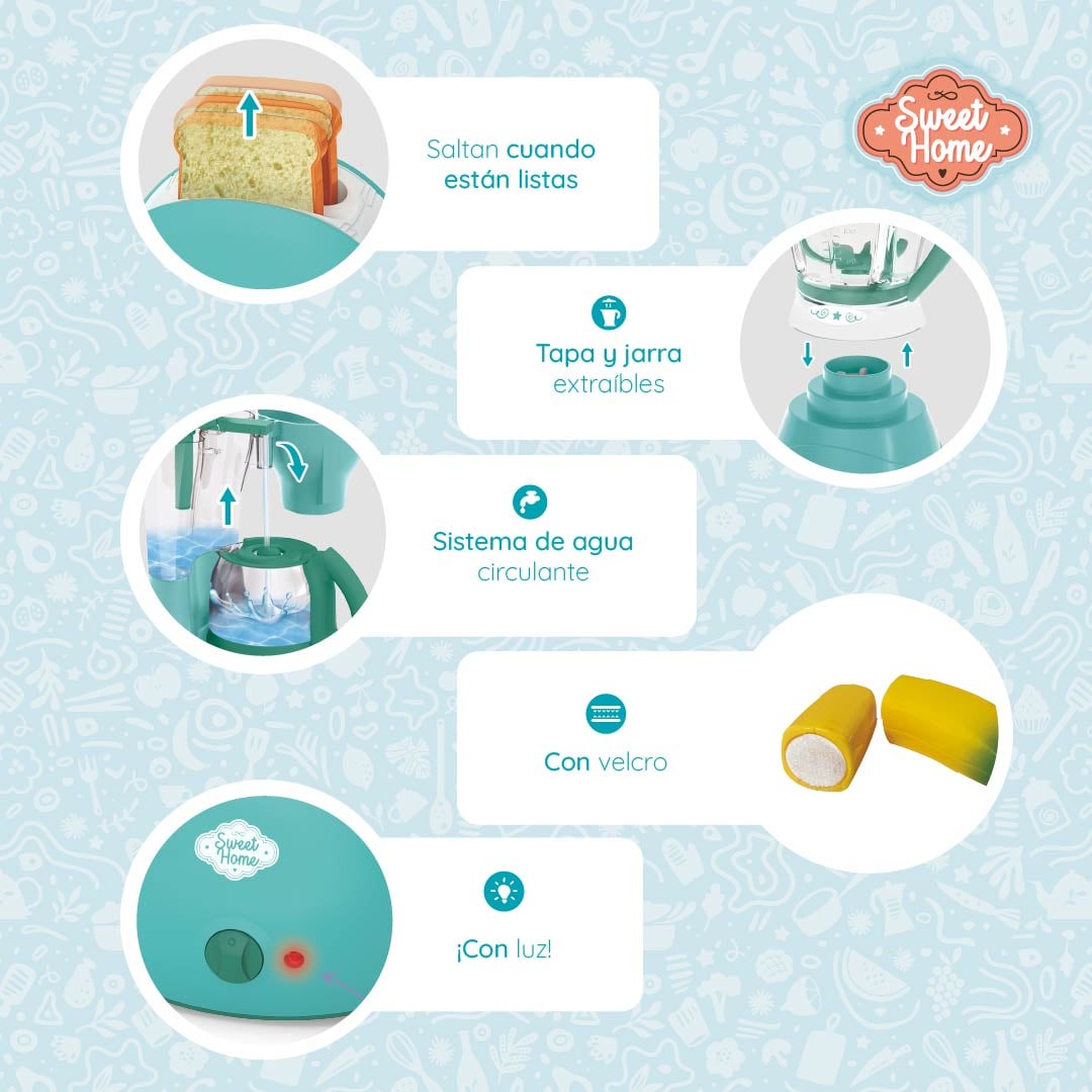 SET DESAYUNO 3 EN 1 CON LICUADORA, TOSTADORA, CAFETERA Y 28 ACCESORIOS JUGUETE NIÑAS Y NIÑOS - 4