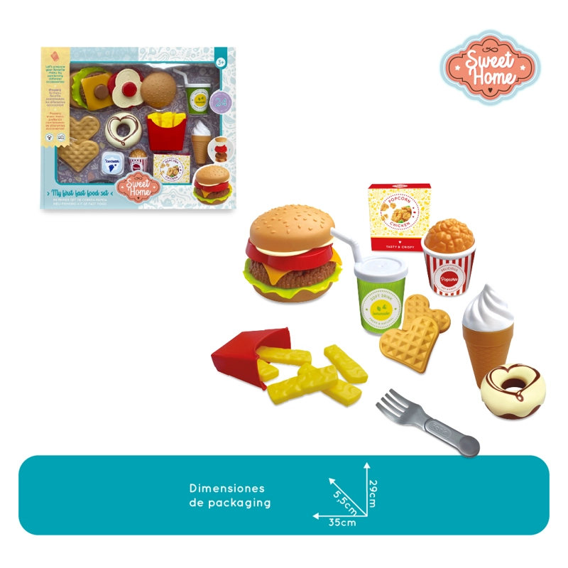 SET COMIDA RAPIDA JUGUETE 24 PZS HAMBURGUESA Y ACCESORIOS NIÑAS Y NIÑOS - 3
