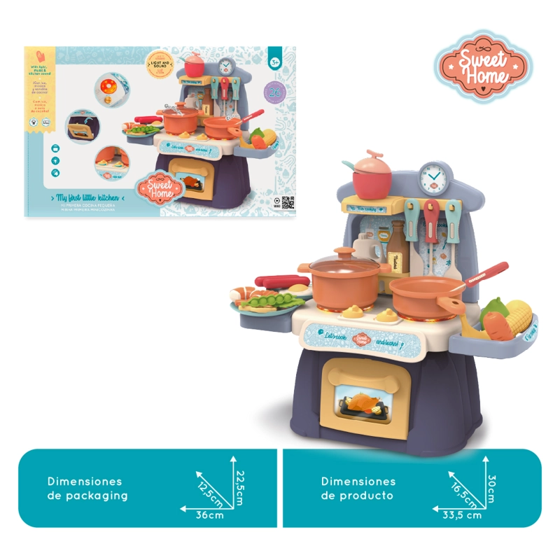 COCINA JUGUETE MINI CON LUZ SONIDO HORNO Y 26 ACCESORIOS NIÑAS Y NIÑOS - 3