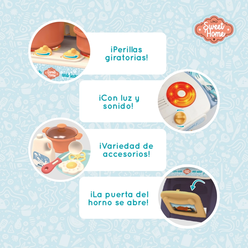 COCINA JUGUETE MINI CON LUZ SONIDO HORNO Y 26 ACCESORIOS NIÑAS Y NIÑOS - 4