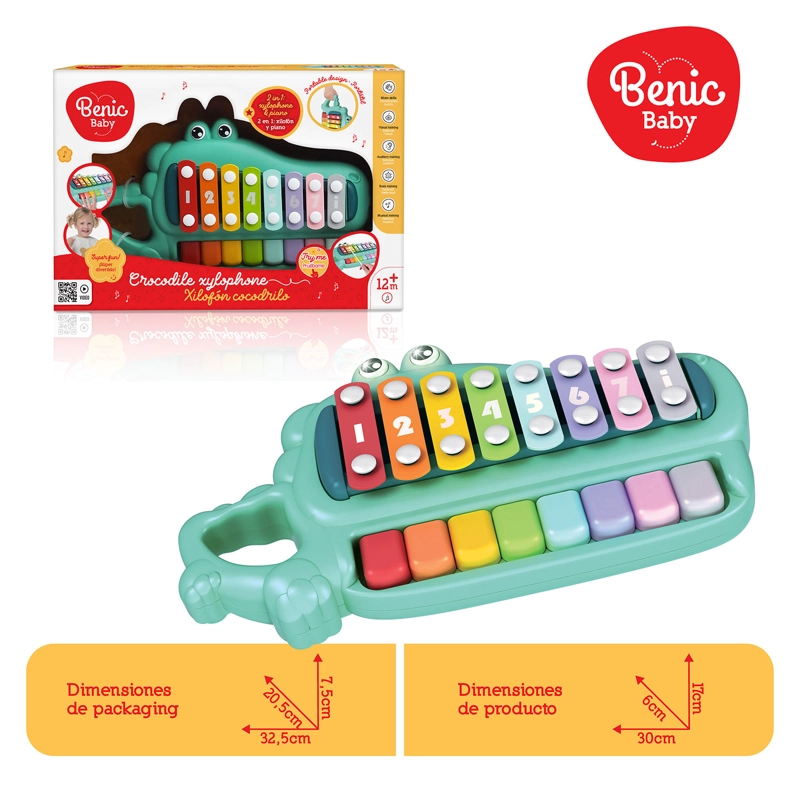Juguete Xilófono Cocodrilo con Baquetas de Colores Bebé - 3