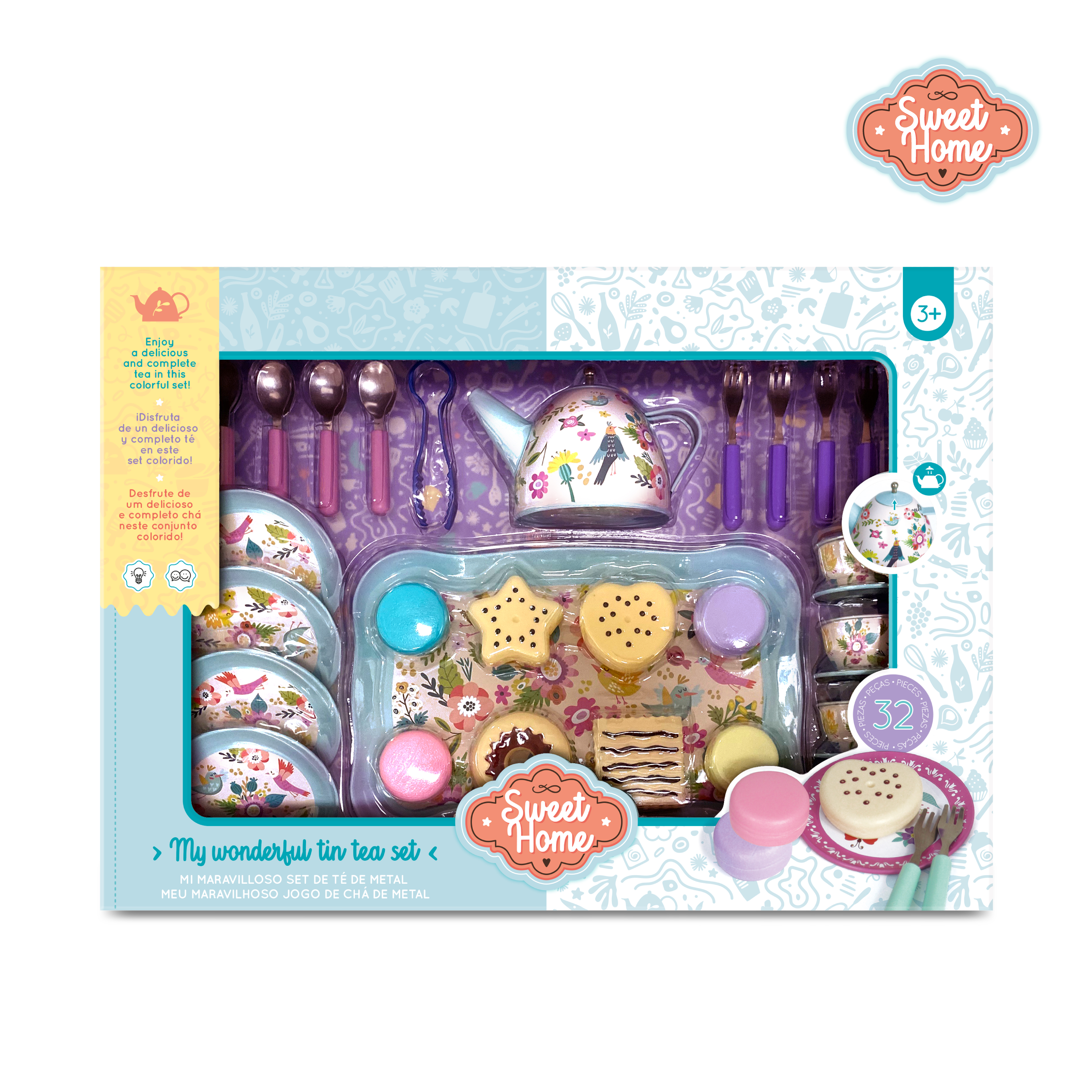SET DE TE   METAL JUGUETE 32 PZS CON TAZAS, PASTELITOS Y ACCESORIOS NIÑAS Y NIÑOS - 2