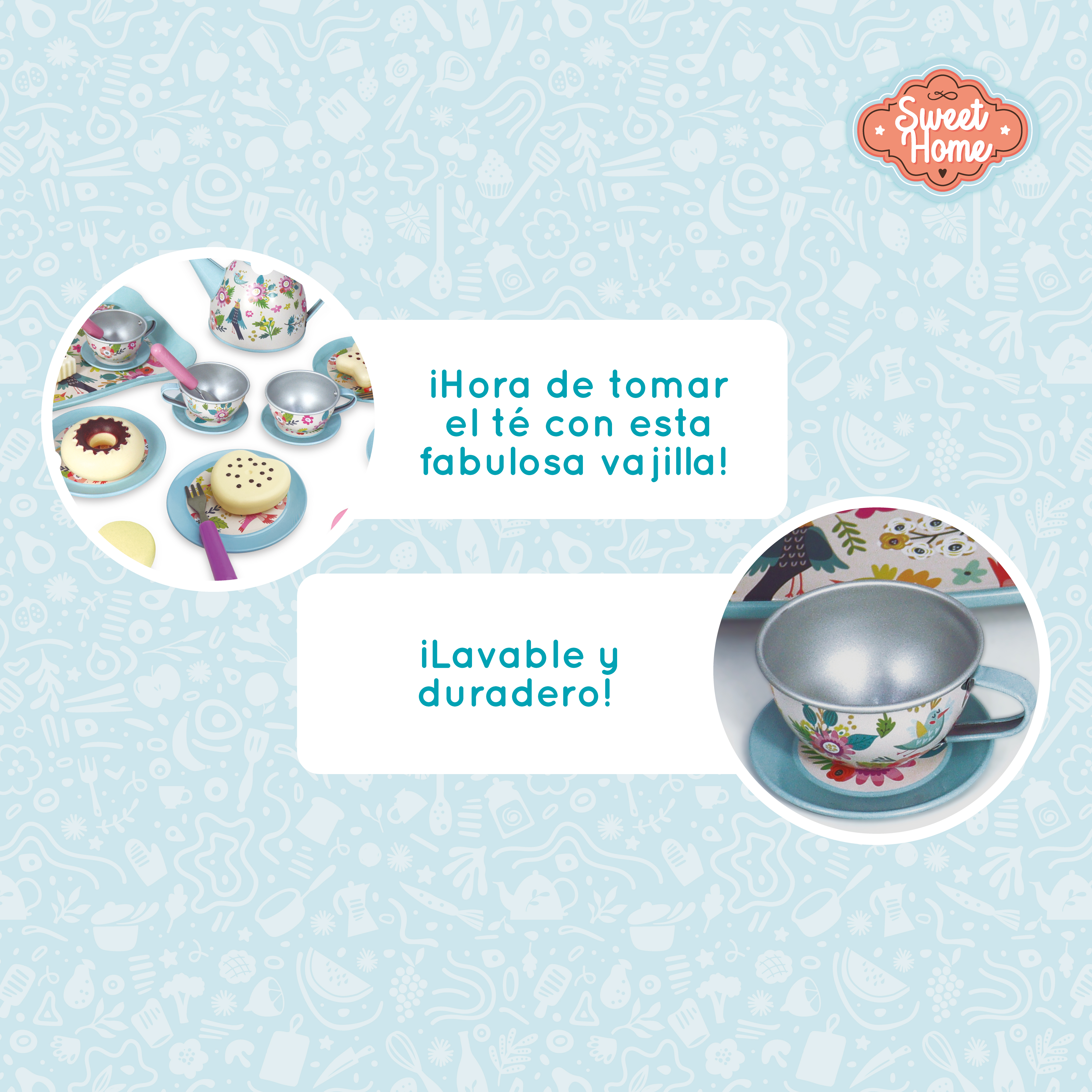 SET DE TE   METAL JUGUETE 32 PZS CON TAZAS, PASTELITOS Y ACCESORIOS NIÑAS Y NIÑOS - 4