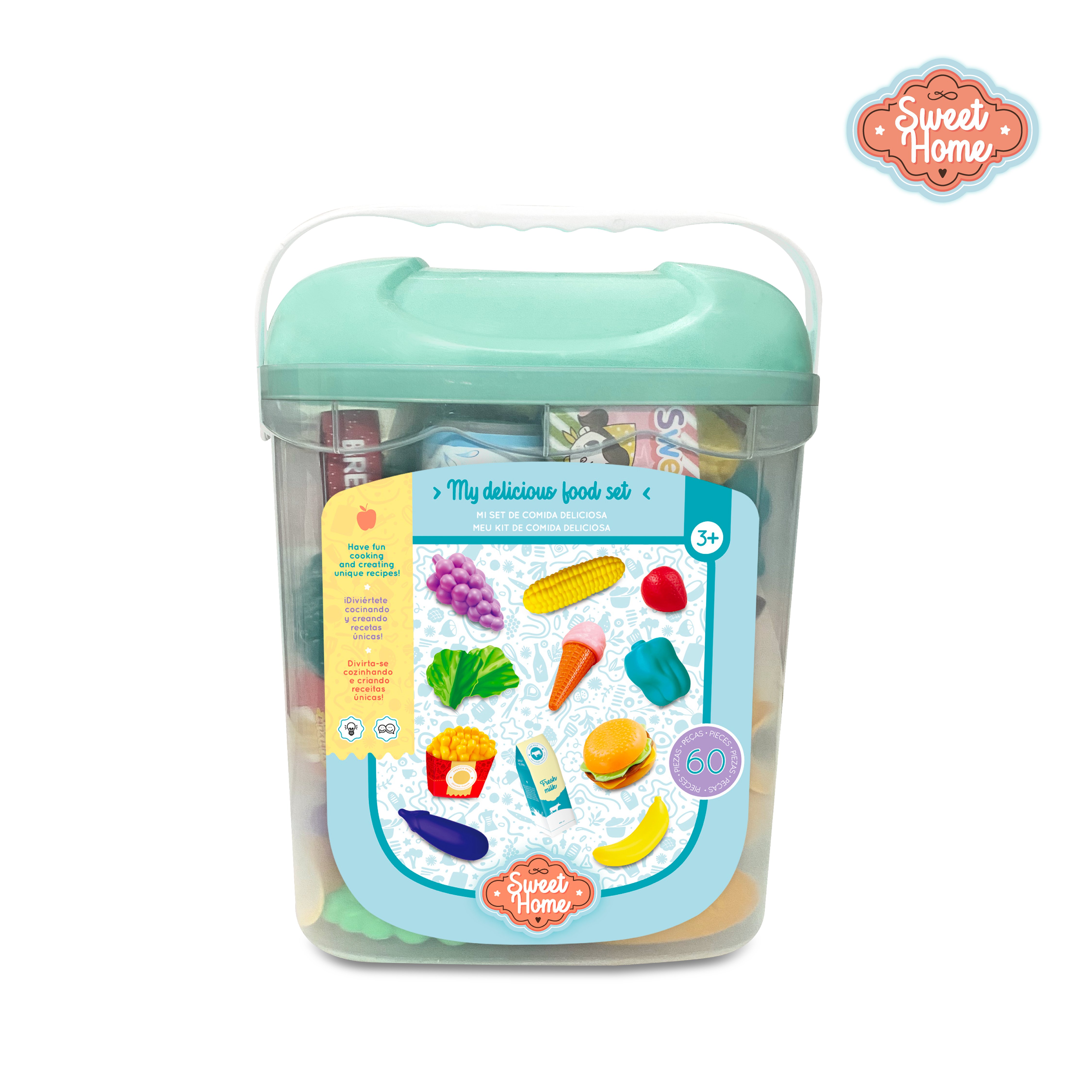 SET COMIDA JUGUETE 60 PZS CON BALDE ORGANIZADOR NIÑAS Y NIÑOS - 1