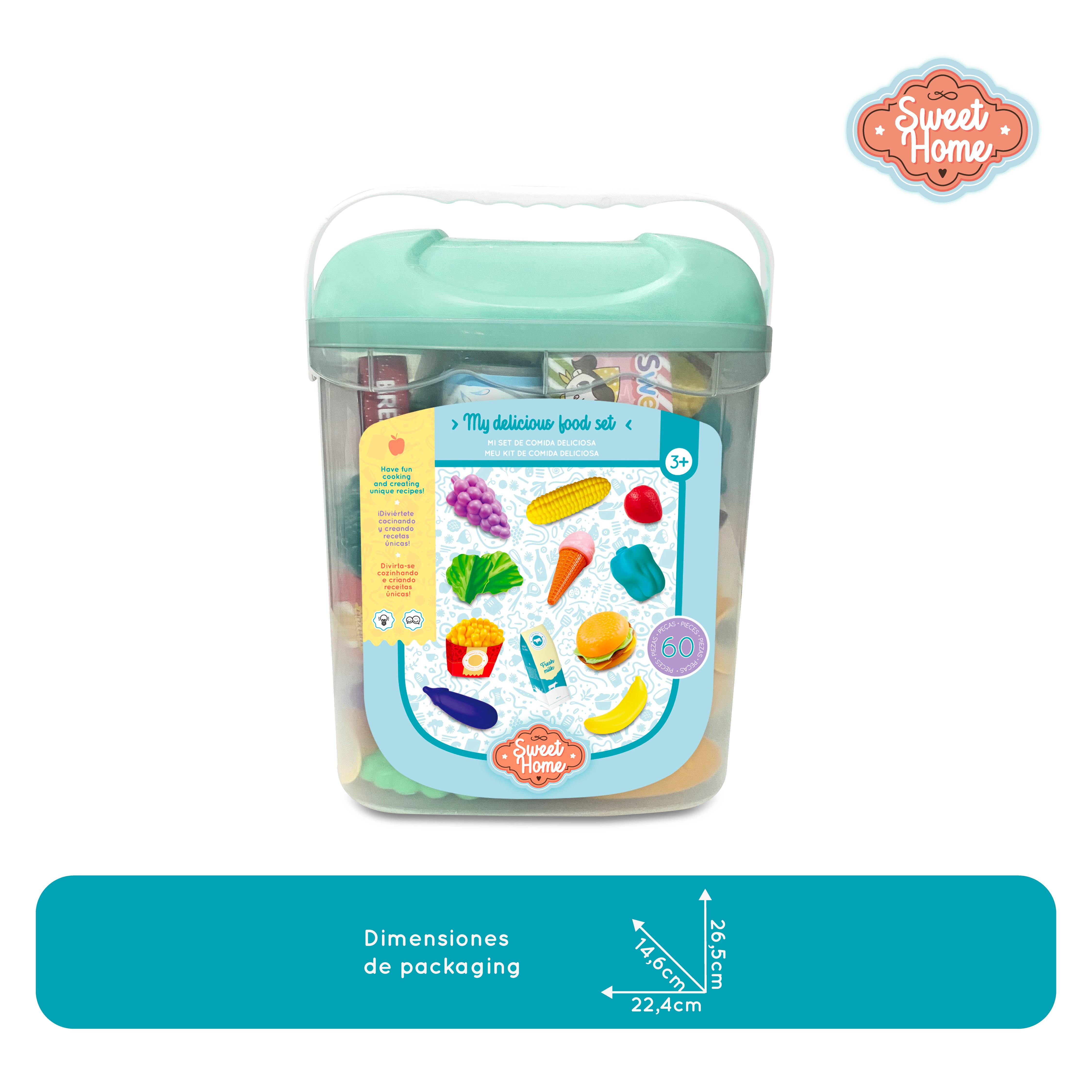 SET COMIDA JUGUETE 60 PZS CON BALDE ORGANIZADOR NIÑAS Y NIÑOS - 3