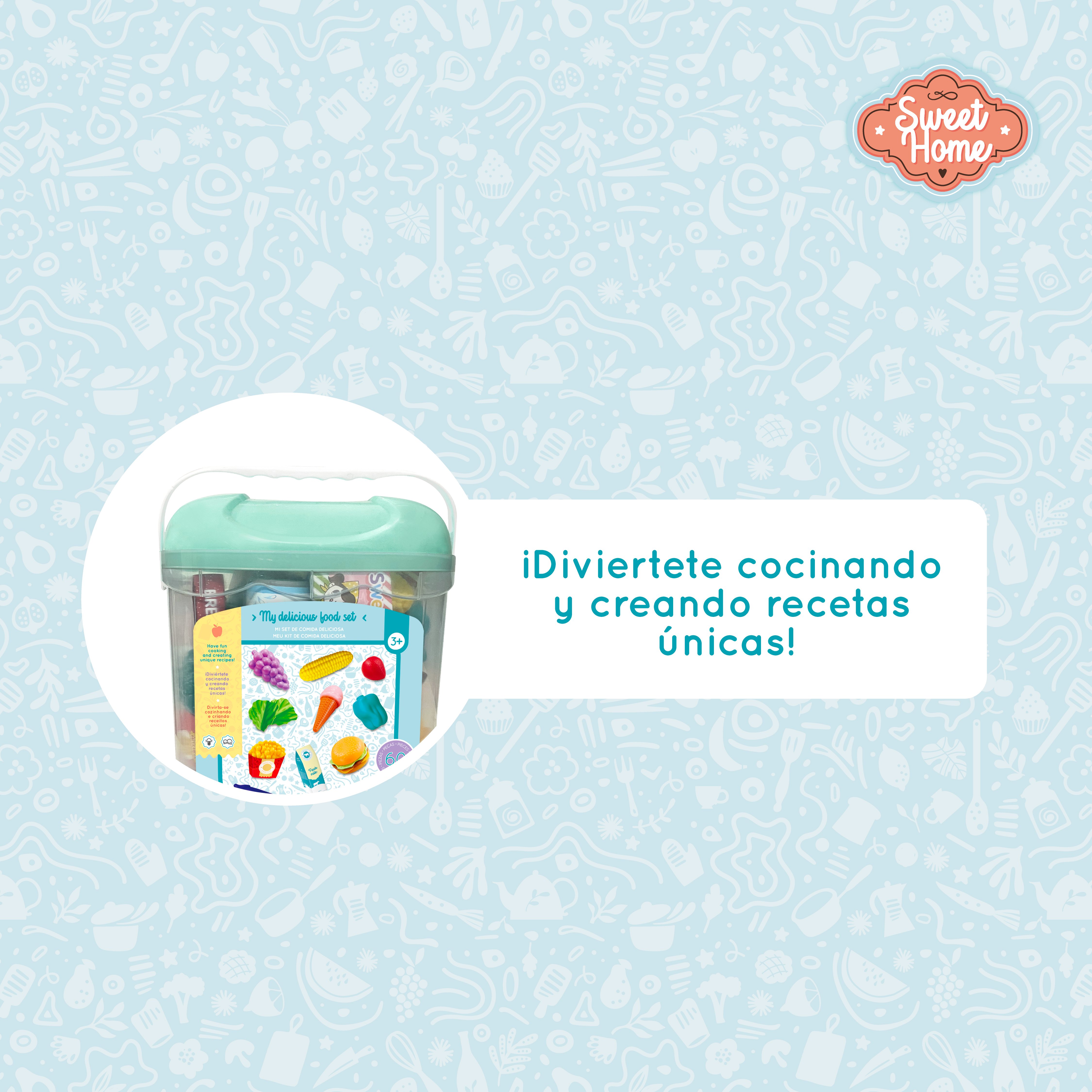 SET COMIDA JUGUETE 60 PZS CON BALDE ORGANIZADOR NIÑAS Y NIÑOS - 4