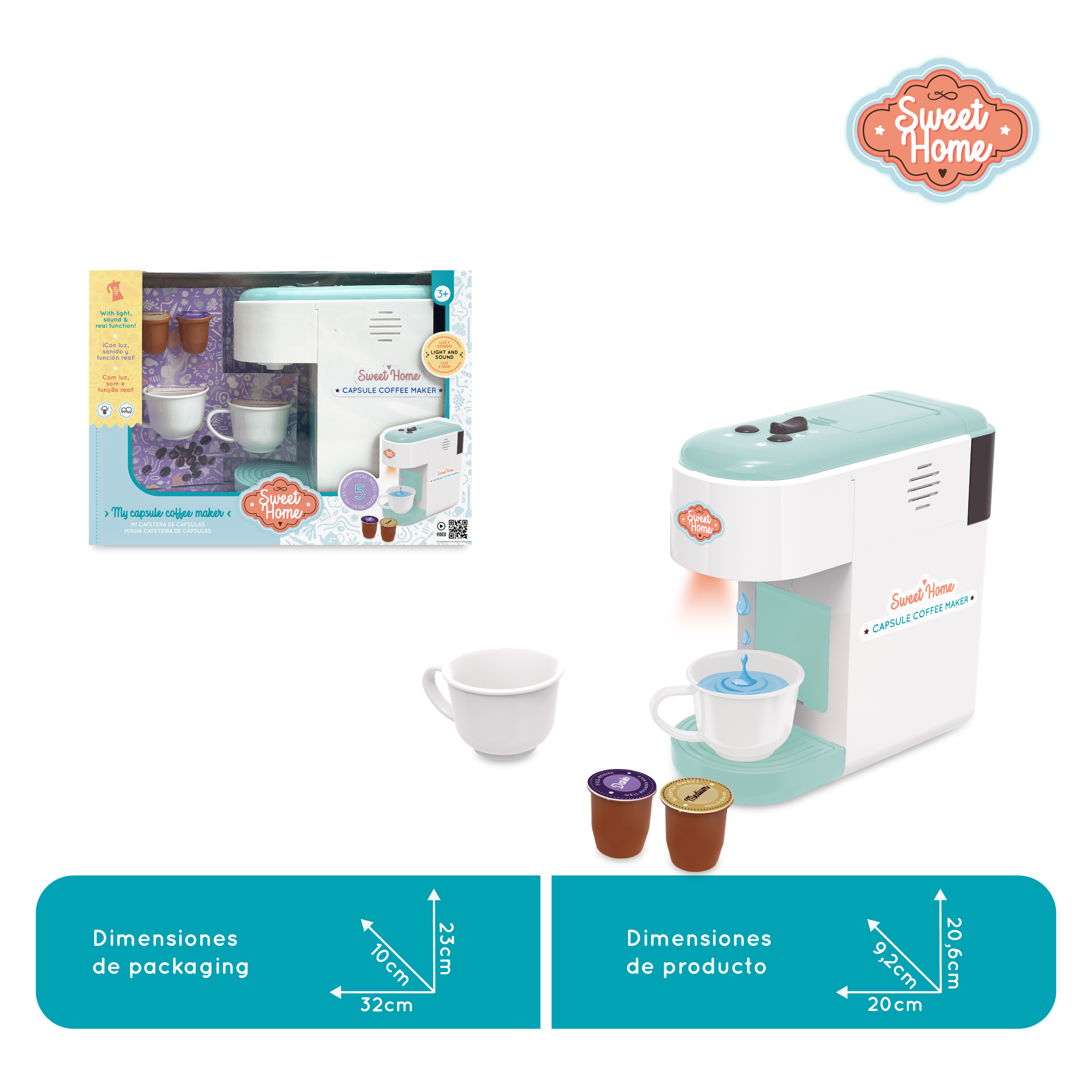 CAFETERA JUGUETE CAPSULAS CON LUZ, SONIDO Y 4 ACCESORIOS NIÑAS Y NIÑOS - 3