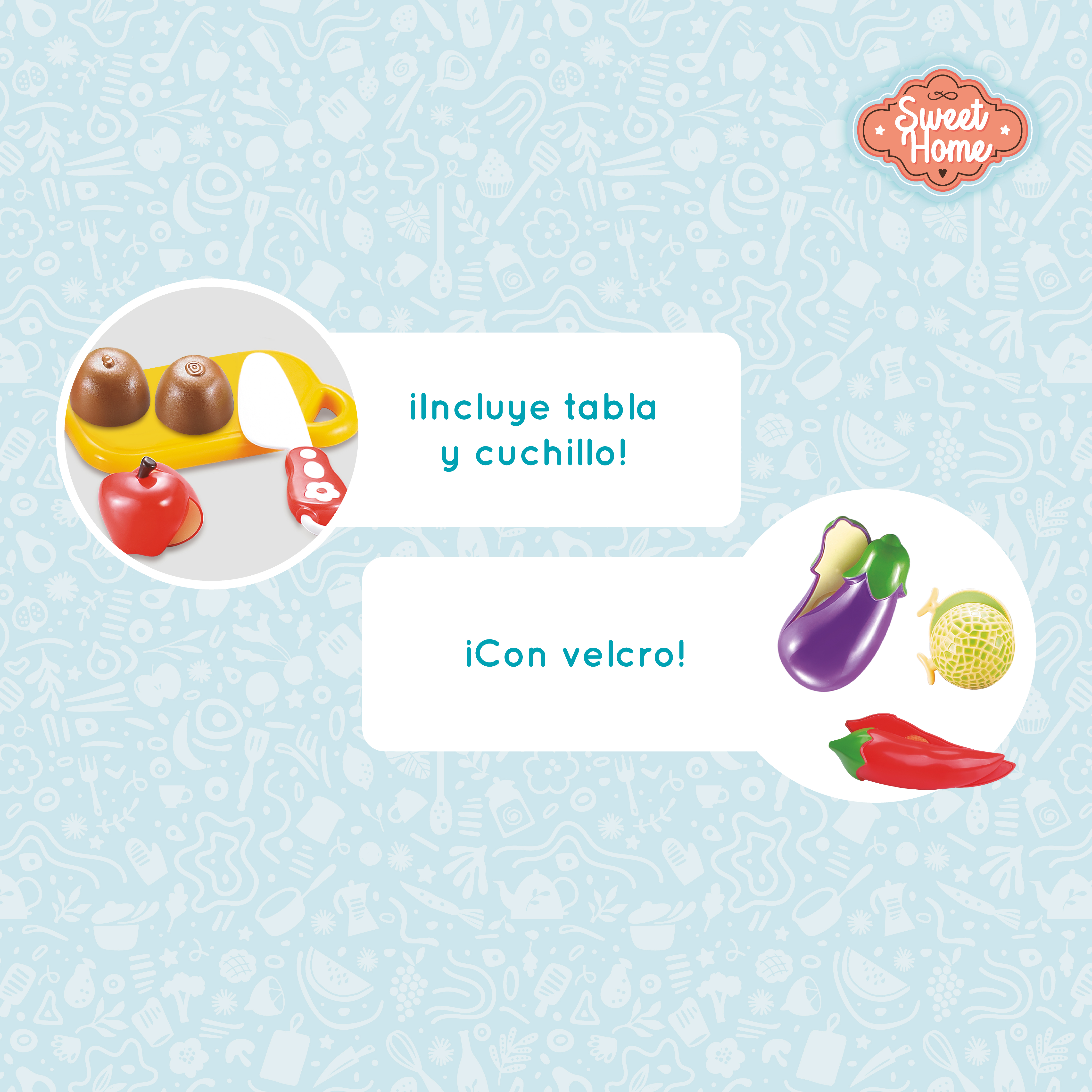 ALIMENTOS JUGUETE VELCRO 10 PZS CON TABLA Y CUCHILLO NIÑAS Y NIÑOS - 4