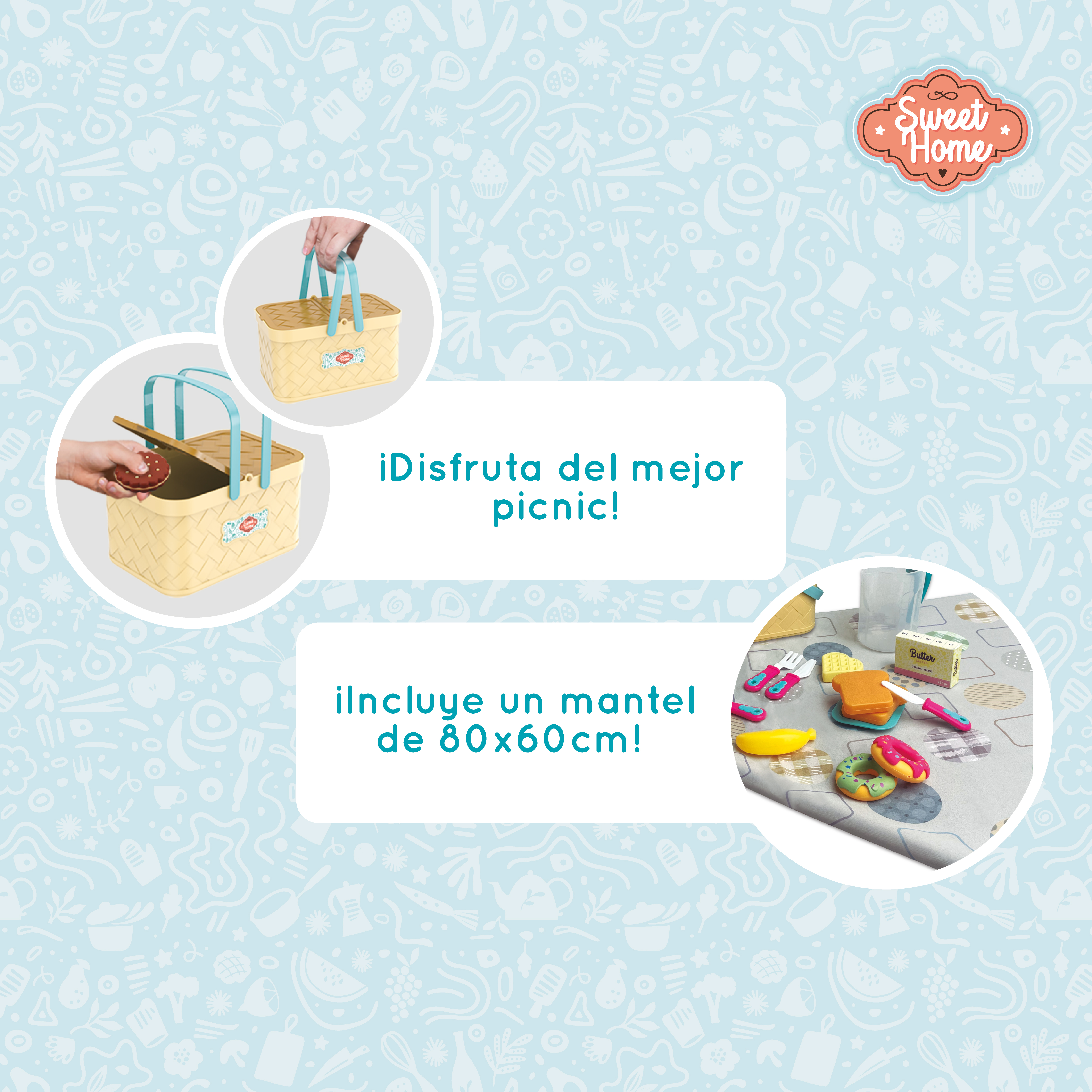 CESTA PICNIC JUGUETE MANTEL Y ACCESORIOS NIÑOS Y NIÑAS - 4