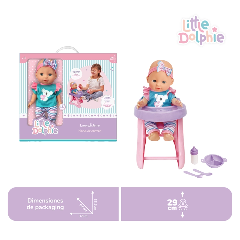 Juguete Muñeca Bebé 29 cm con Silla y Mamadera - 3
