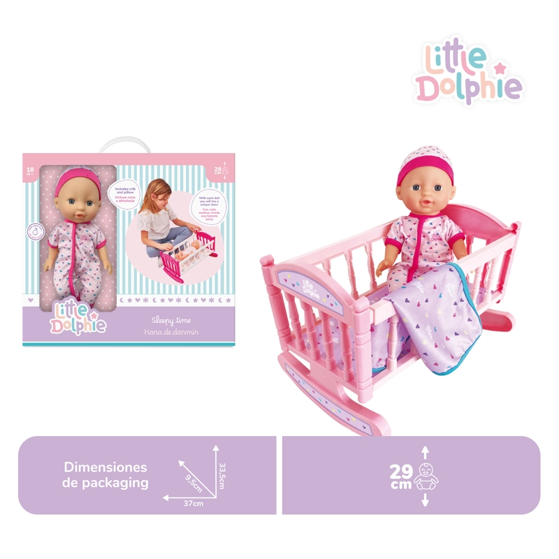 Juguete Muñeca Bebé 29 cm con Cuna, Manta y Pijama - 3