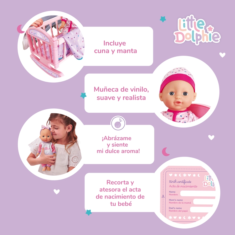 Juguete Muñeca Bebé 29 cm con Cuna, Manta y Pijama - 4