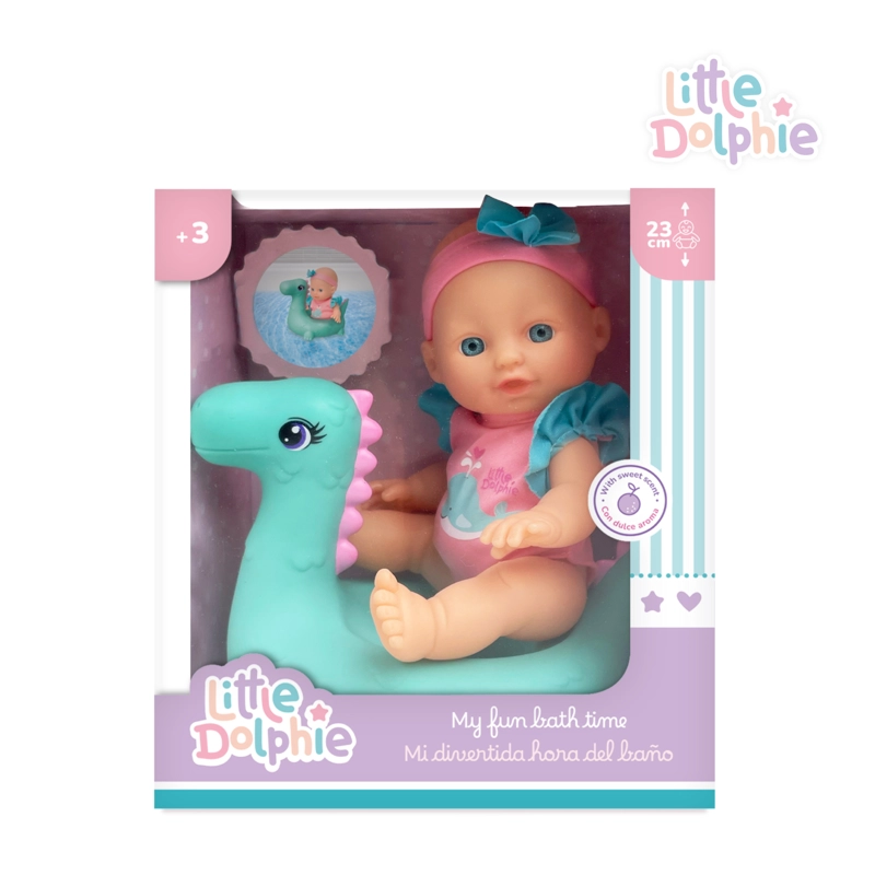 JUGUETE MUÑECA BEBE  23 CM CON DINOSAURIO INFLABLE - 2