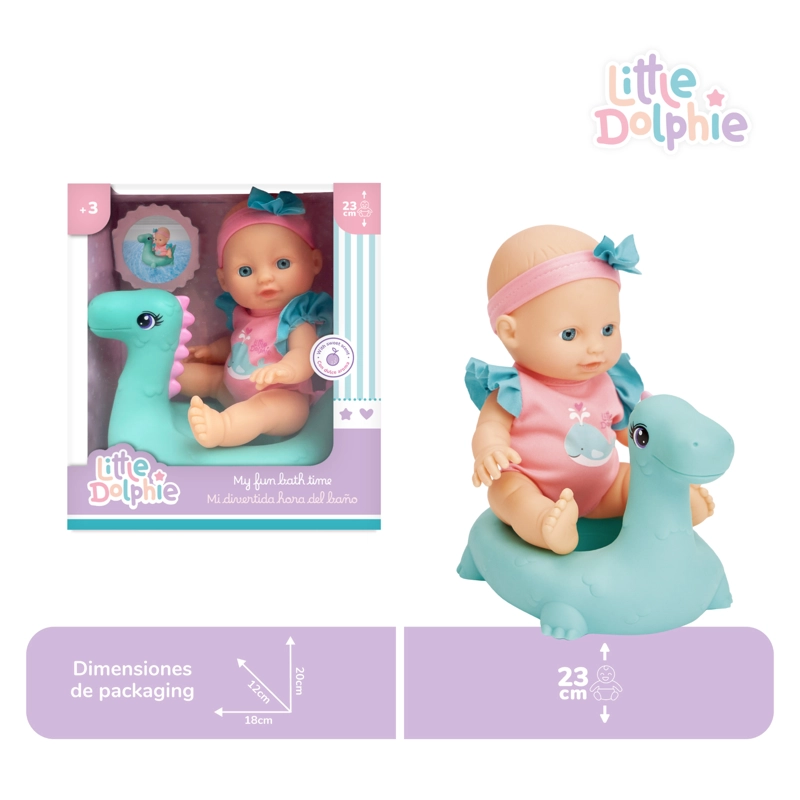 JUGUETE MUÑECA BEBE  23 CM CON DINOSAURIO INFLABLE - 3