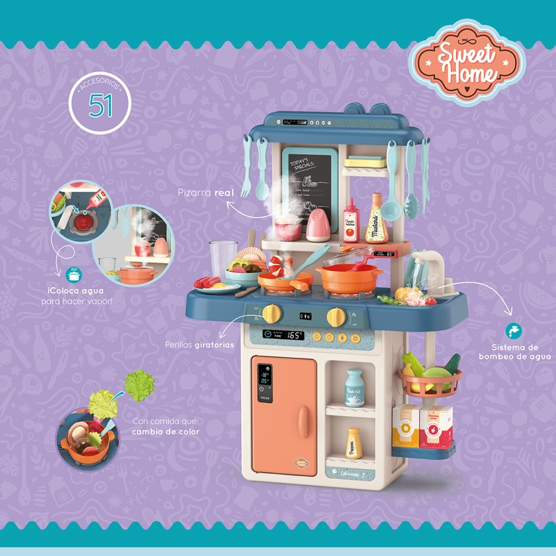 COCINA DE JUGUETE INFANTIL CON AGUA, VAPOR Y 51 ACCESORIOS - 3
