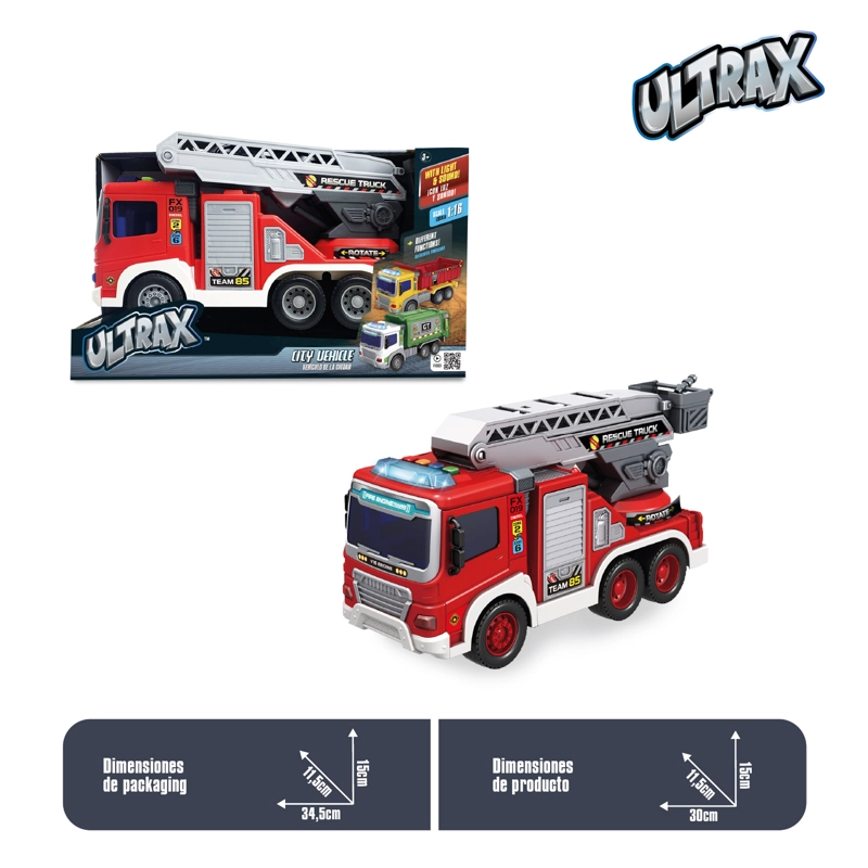 CAMION DE RESCATE CON ESCALERA A FRICCION CON LUZ Y SONIDO ESCALA 1:16 - 3