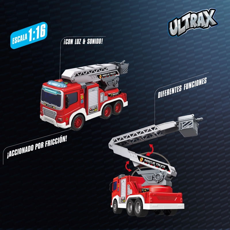 CAMION DE RESCATE CON ESCALERA A FRICCION CON LUZ Y SONIDO ESCALA 1:16 - 4
