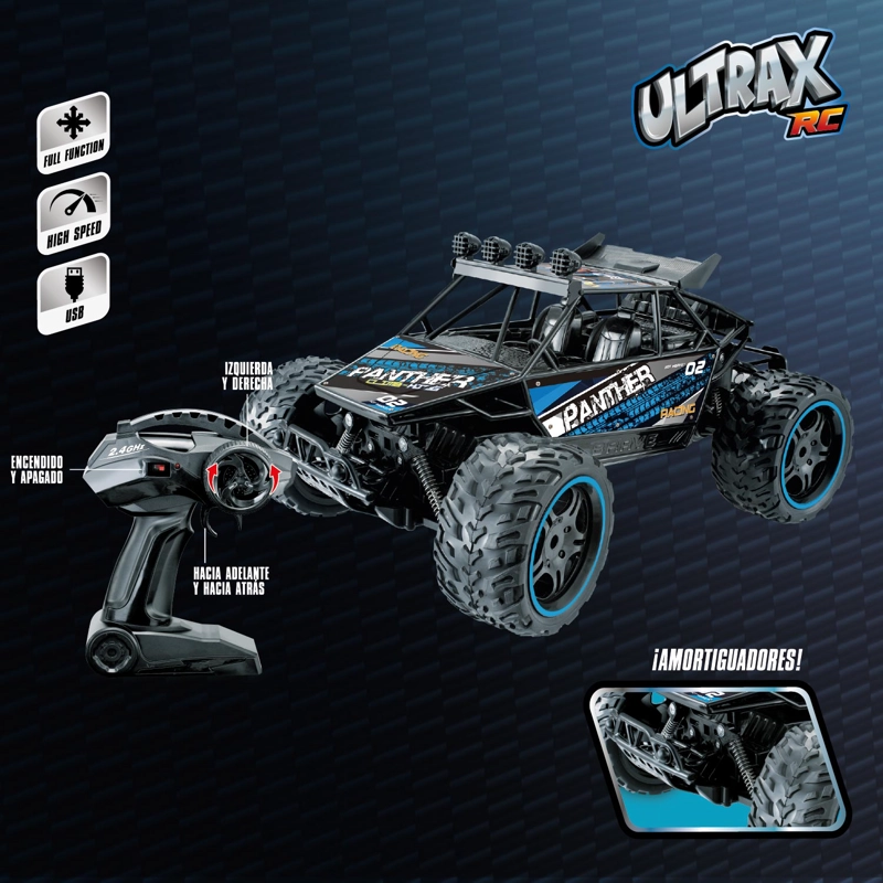 AUTO RC METALICO 1:10 4X4 PANTERA EXTREMA CON CONTROL 2.4 GHZ RECARGABLE - 4