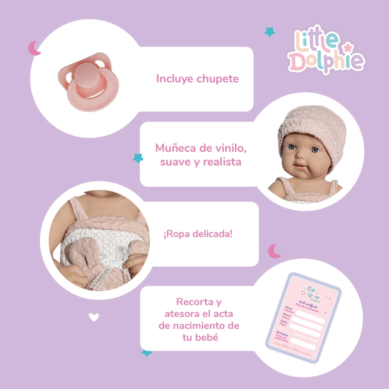 MUÑECA RECIE N NACIDA 40 CM CUERPO DE VINILO CON CHUPETE - 3