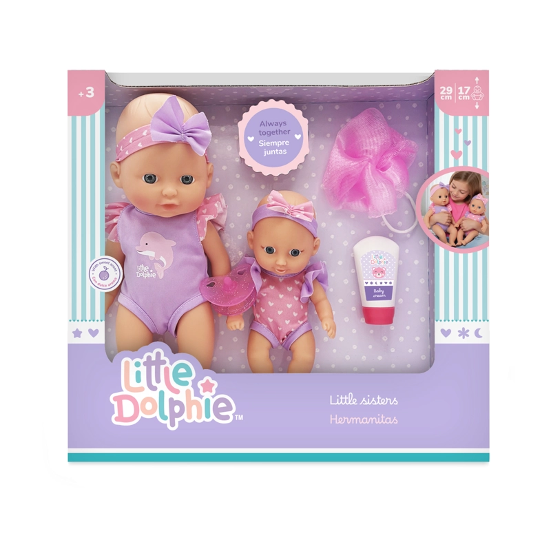 SET MUÑECAS HERMANAS 29 CM Y 17 CM CON ACCESORIOS DE CUIDADO - 1