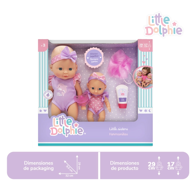 SET MUÑECAS HERMANAS 29 CM Y 17 CM CON ACCESORIOS DE CUIDADO - 2