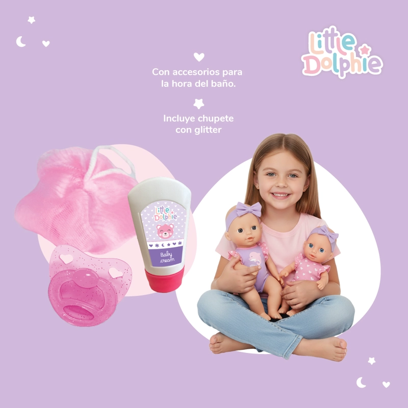 SET MUÑECAS HERMANAS 29 CM Y 17 CM CON ACCESORIOS DE CUIDADO - 4