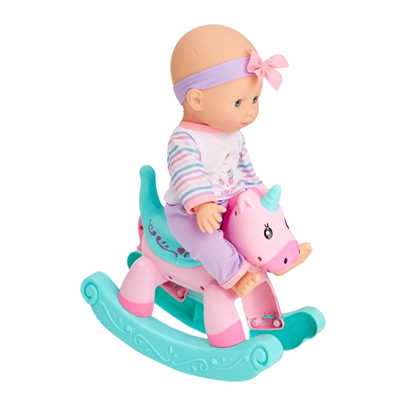MUÑECA BEBE  29 CM CON MECEDORA UNICORNIO Y SONAJERO - 1