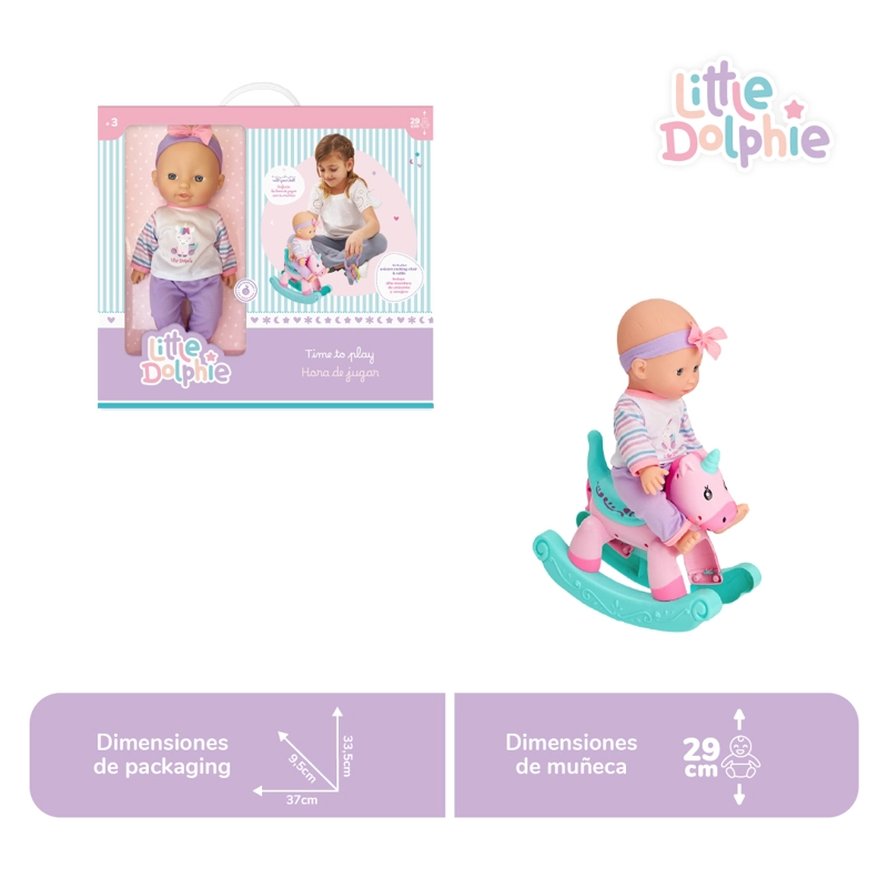 MUÑECA BEBE  29 CM CON MECEDORA UNICORNIO Y SONAJERO - 3
