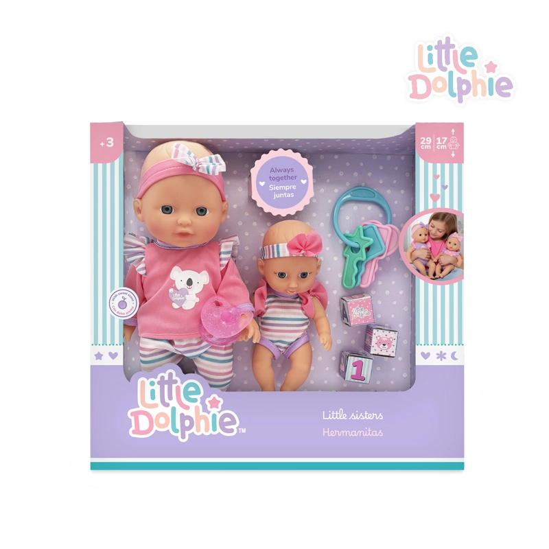 SET MUÑECAS HERMANAS 29 CM Y 17 CM CON ACCESORIOS DE JUEGO - 1